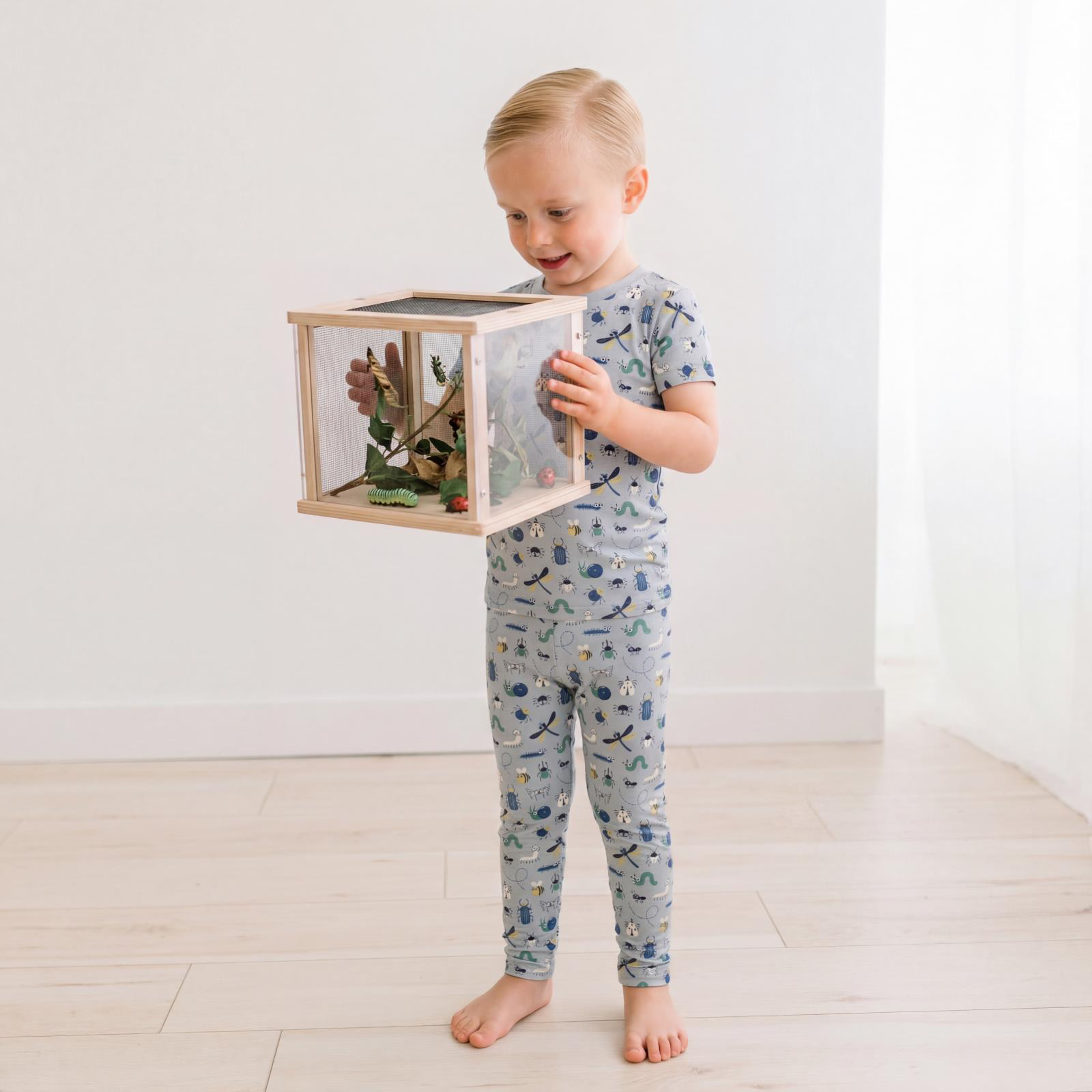 Kickee Pants Print Short Sleeve Pajama Set, Dove Bugs - Flying Ryno