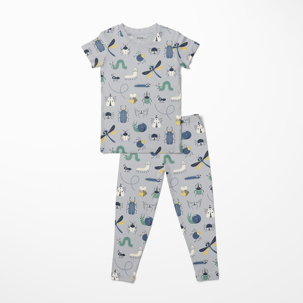 Kickee Pants Print Short Sleeve Pajama Set, Dove Bugs - Flying Ryno