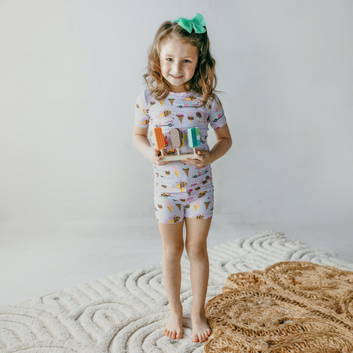 Kickee Pants Print Short Sleeve Pajama Set with Shorts, Thistle Ice Cream Truck