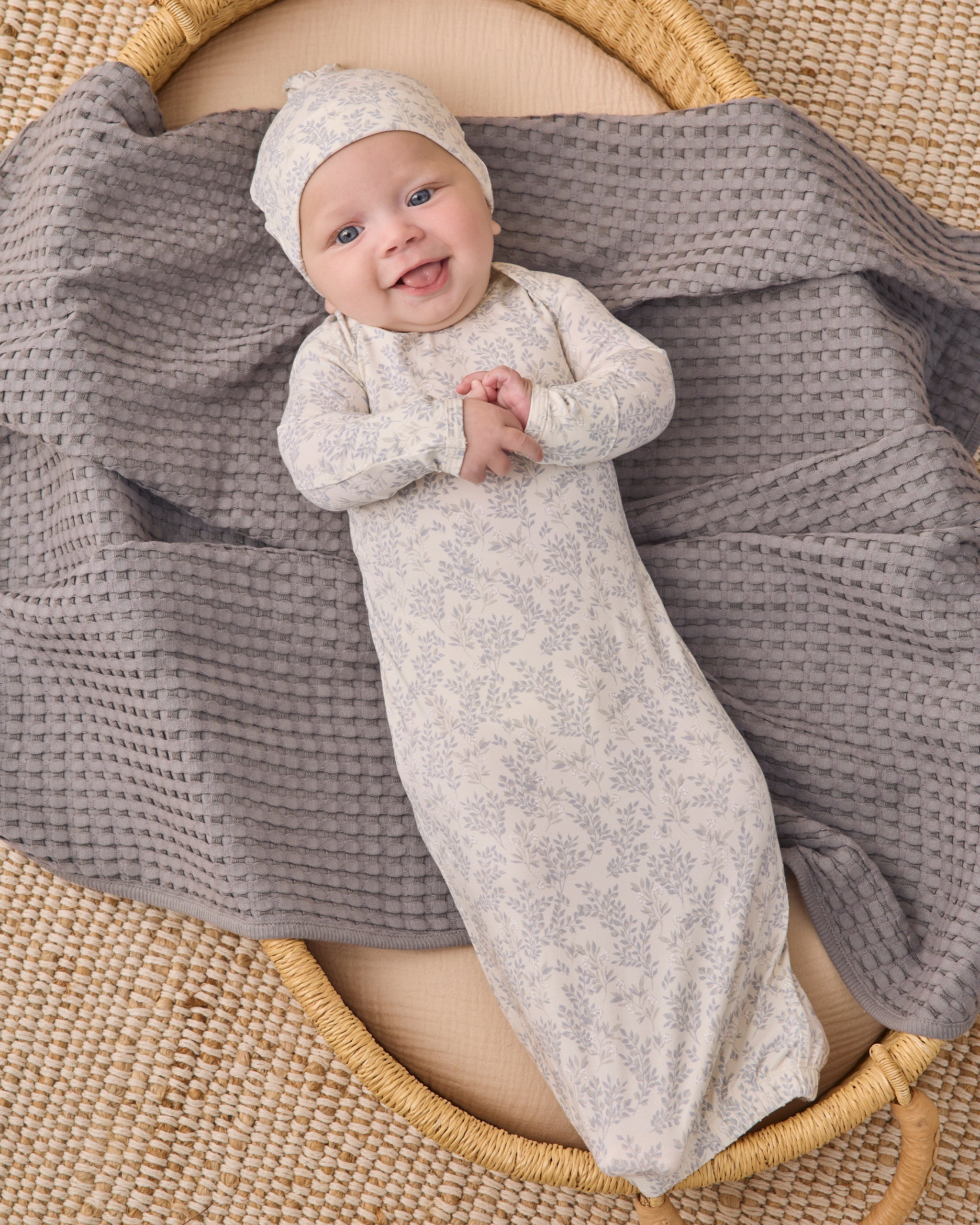Quincy Mae Bamboo Baby Gown and Hat Set, Cloud Floral
