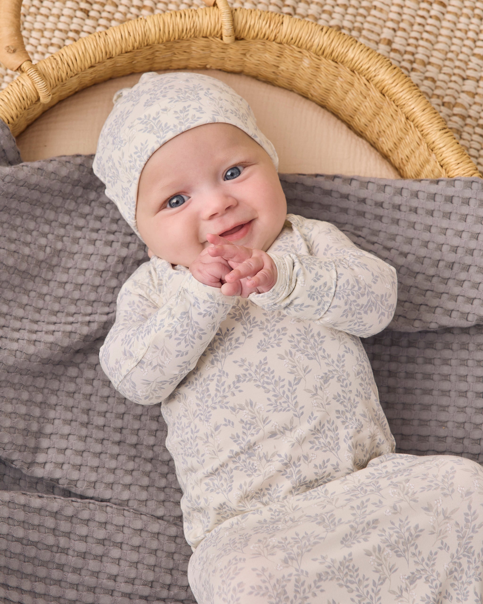Quincy Mae Bamboo Baby Gown and Hat Set, Cloud Floral