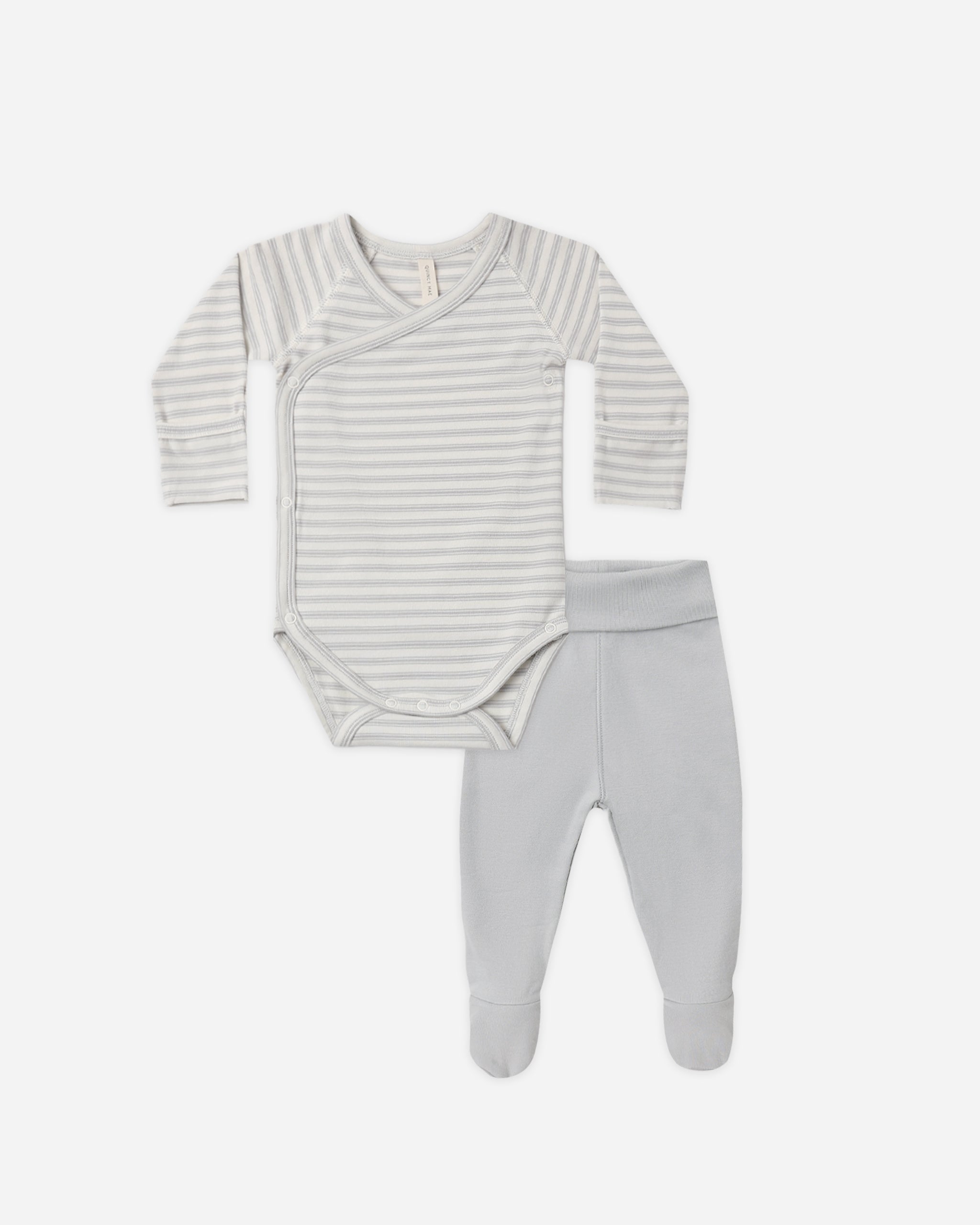 Quincy Mae Side Snap Bodysuit and Pant Set, Cloud Stripe