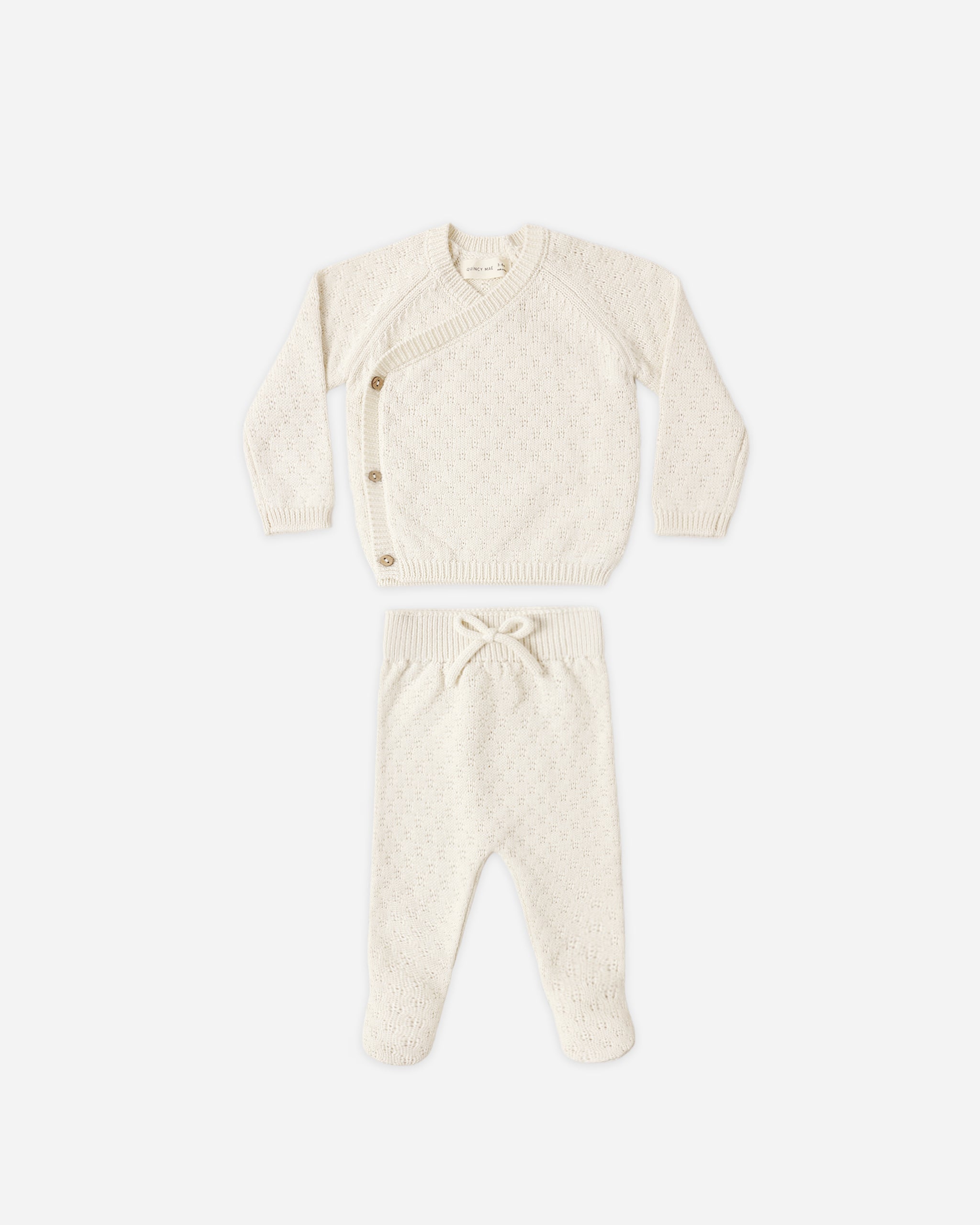 Quincy Mae Knit Wrap Top and Pant Set, Natural