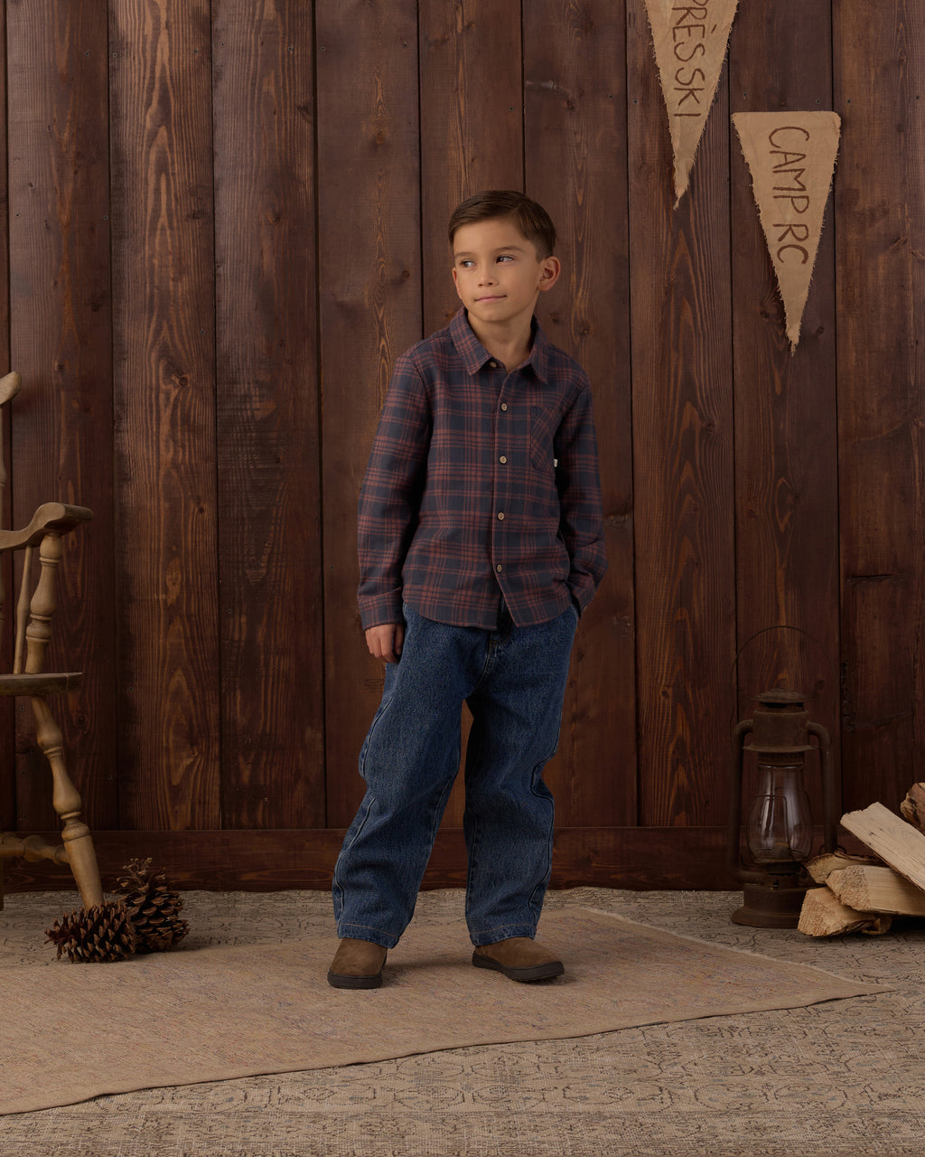 Rylee and Cru Collared Long Sleeve Shirt, Midnight Plaid