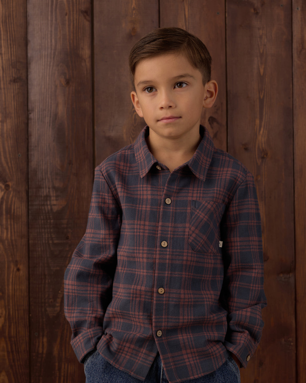 Rylee and Cru Collared Long Sleeve Shirt, Midnight Plaid