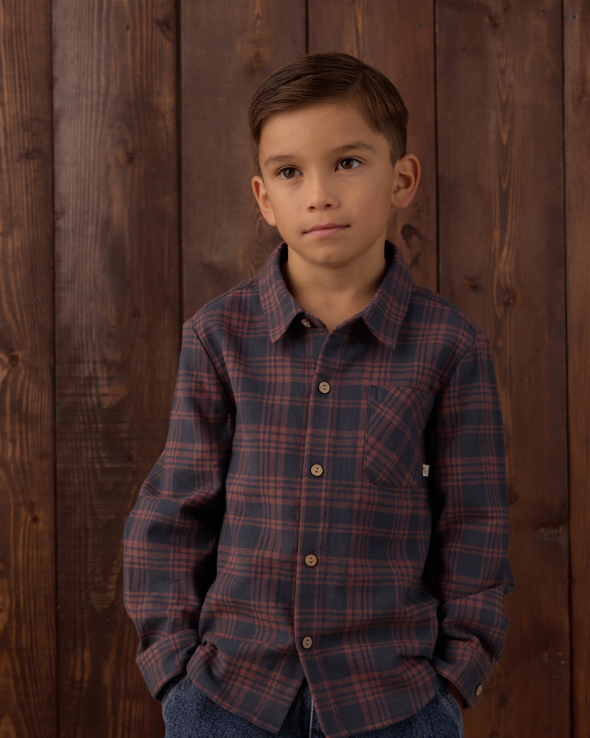 Rylee and Cru Collared Long Sleeve Shirt, Midnight Plaid