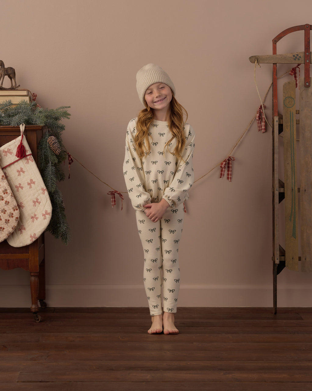 Rylee and Cru Spongey Knit Set, Evergreen Bows