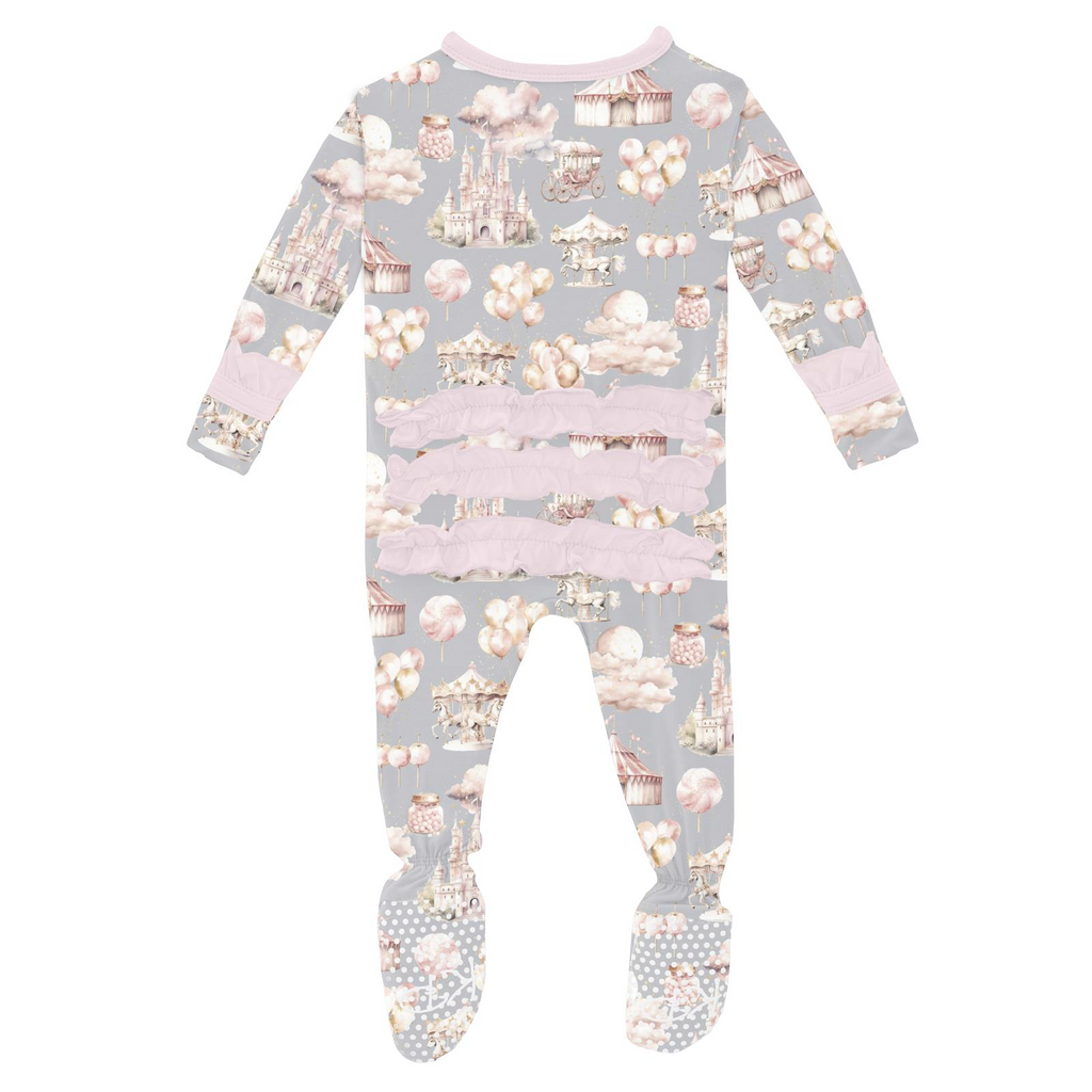 Kickee Pants Print Layette Ruffle Footie with 2 Way Zipper, Dove Princess Dreams