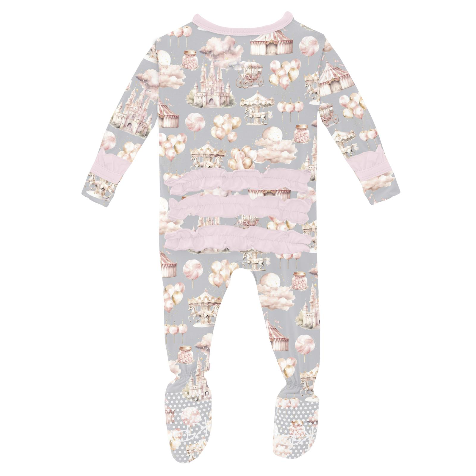 Kickee Pants Print Layette Ruffle Footie with 2 Way Zipper, Dove Princess Dreams