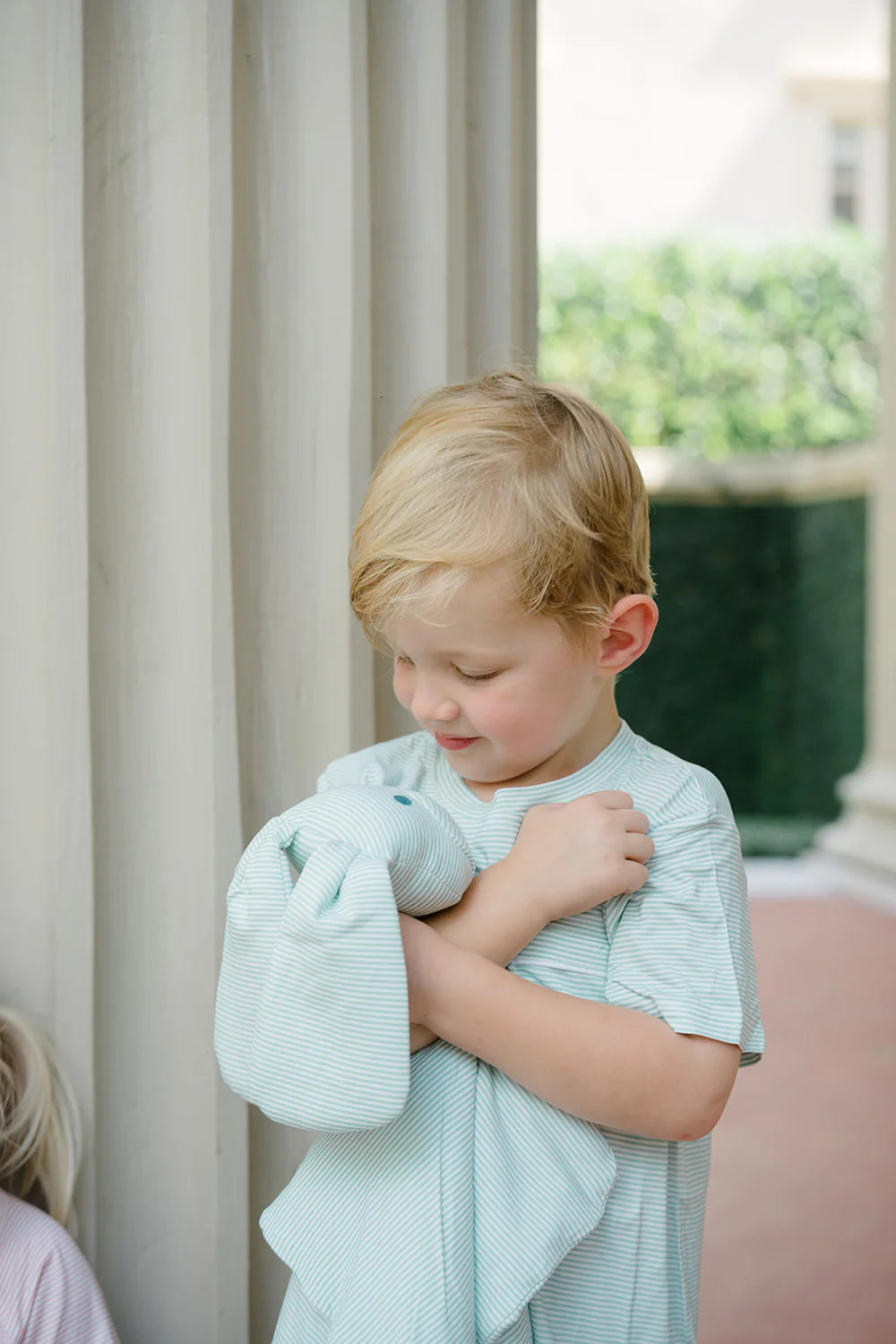 The Uptown Baby Sleep Romper, Pistachio Green Mini-Stripe Dog Lovey + Paci Clip Holder - Flying Ryno