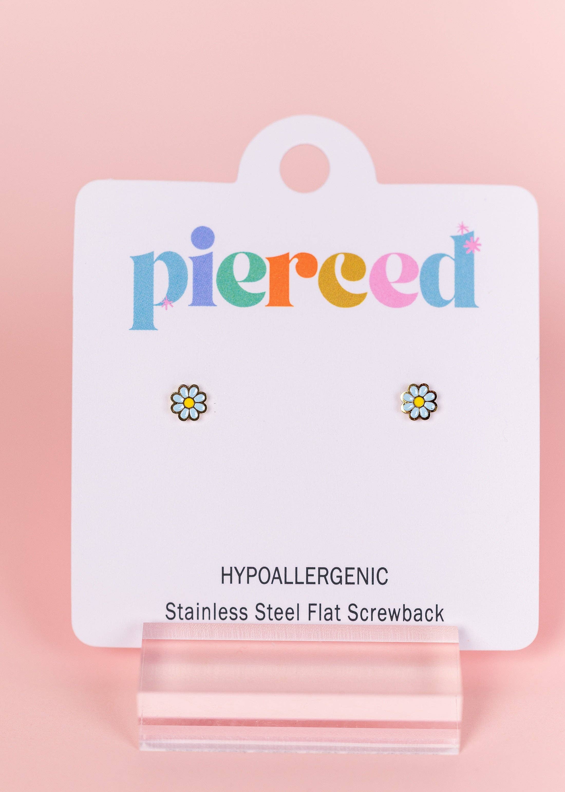 Pierced Co Tiny Light Blue Daisy Earrings