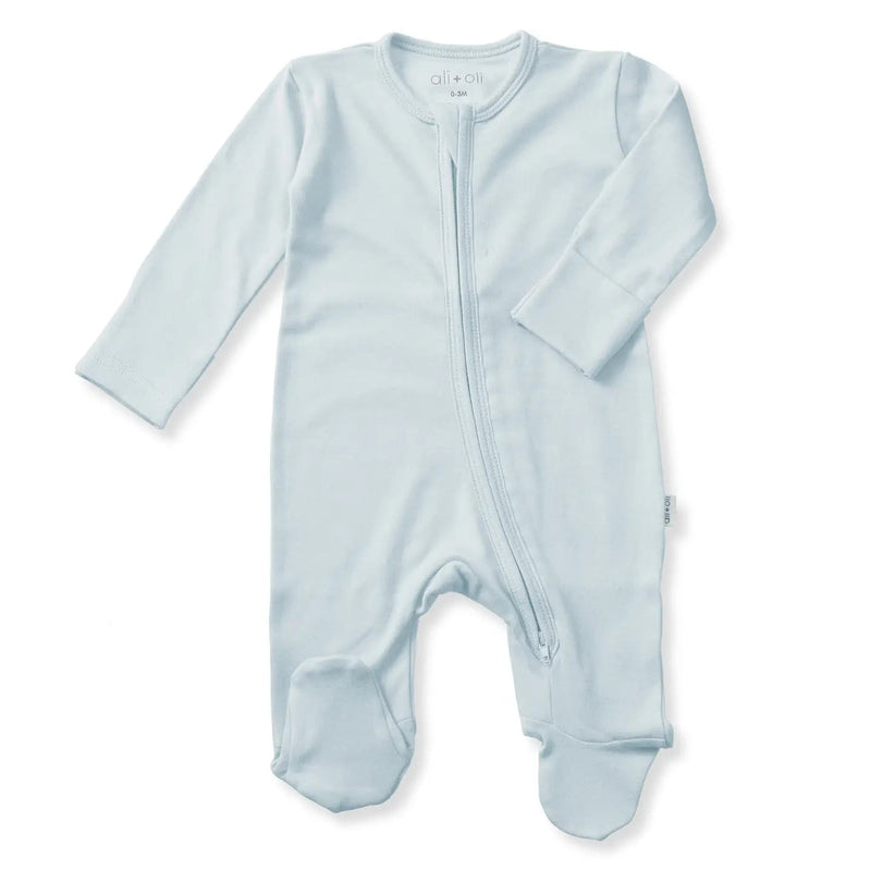 Ali + Oli Baby Footie 2 - Way Zipper – Organic Cotton Lounge Wear Blue - Flying Ryno
