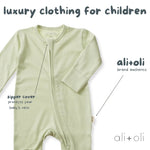 Ali + Oli Baby Footie 2 - Way Zipper – Organic Cotton Lounge Wear Sage - Flying Ryno