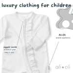 Ali + Oli Baby Ruffle Footie 2 - Way Zipper – Organic Cotton Lounge Wear White - Flying Ryno