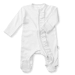 Ali + Oli Baby Ruffle Footie 2 - Way Zipper – Organic Cotton Lounge Wear White - Flying Ryno