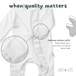 Ali + Oli Baby Ruffle Footie 2 - Way Zipper – Organic Cotton Lounge Wear White - Flying Ryno