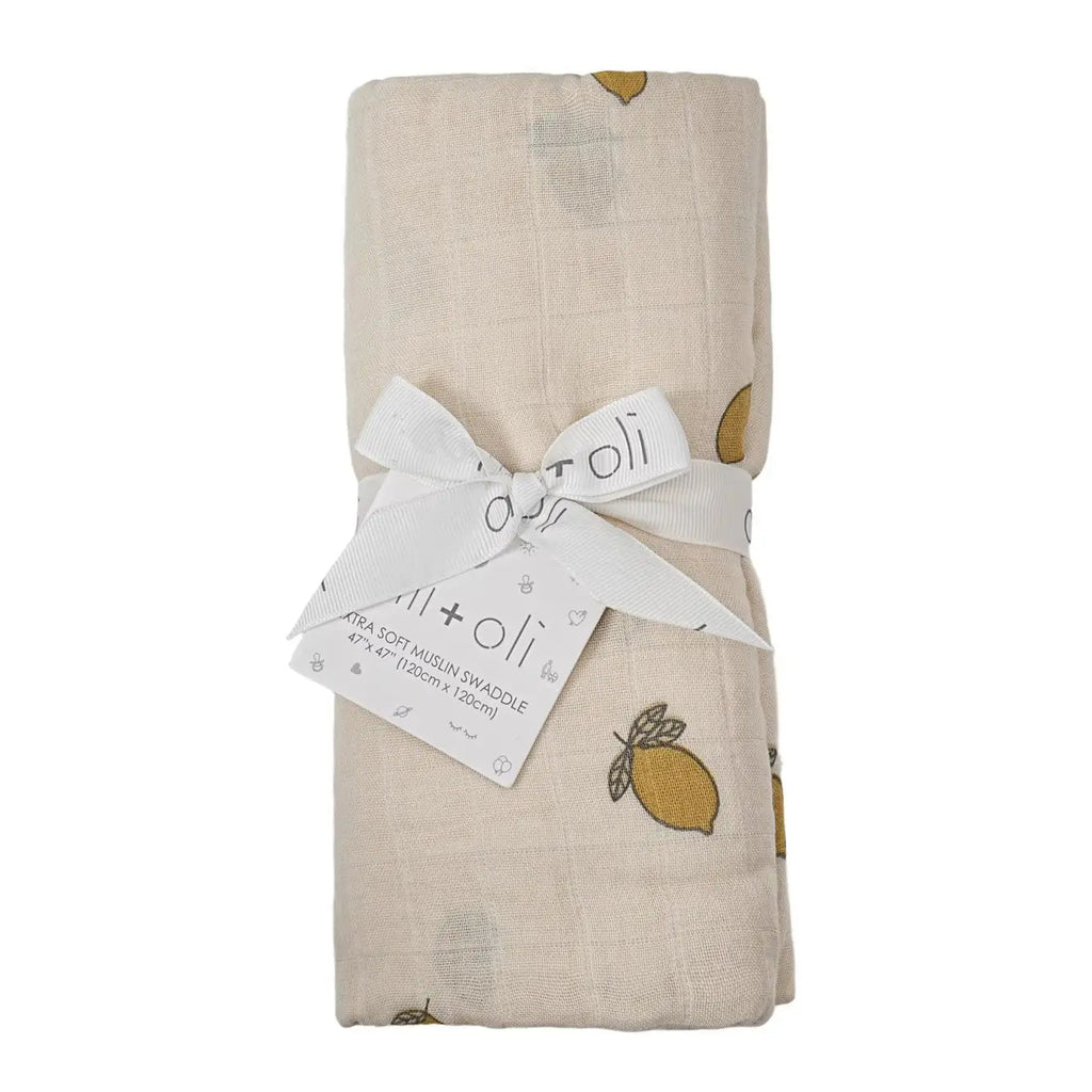 Ali+Oli Bamboo Muslin Swaddle Baby Blanket (Lemons) - Flying Ryno