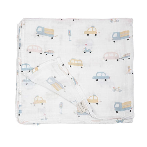 Ali+Oli Bamboo Muslin Swaddle Blanket (Automobile) - Flying Ryno