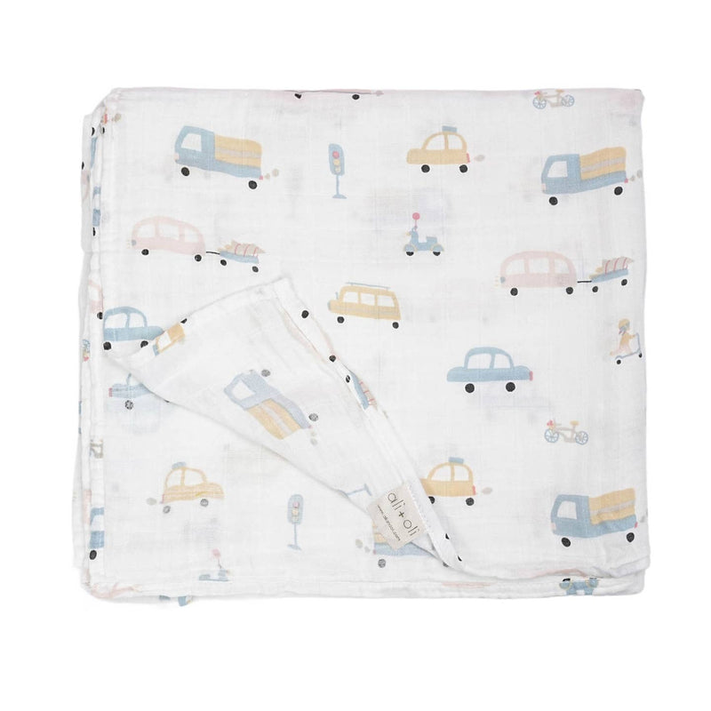Ali+Oli Bamboo Muslin Swaddle Blanket (Automobile) - Flying Ryno