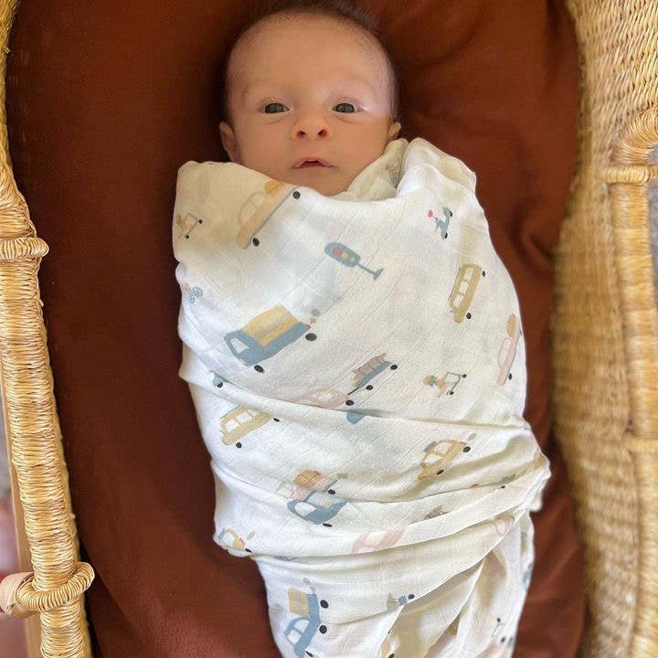 Ali+Oli Bamboo Muslin Swaddle Blanket (Automobile) - Flying Ryno