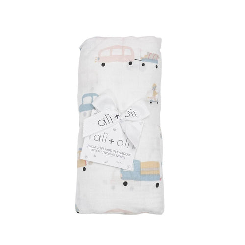 Ali+Oli Bamboo Muslin Swaddle Blanket (Automobile) - Flying Ryno