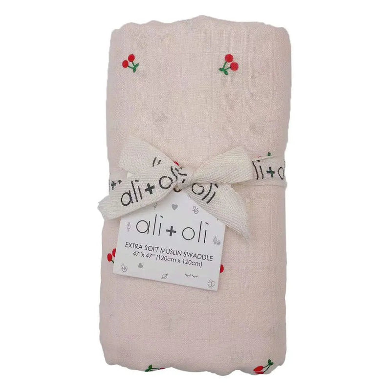 Ali+Oli Bamboo Muslin Swaddle Blanket (Cherry) - Flying Ryno