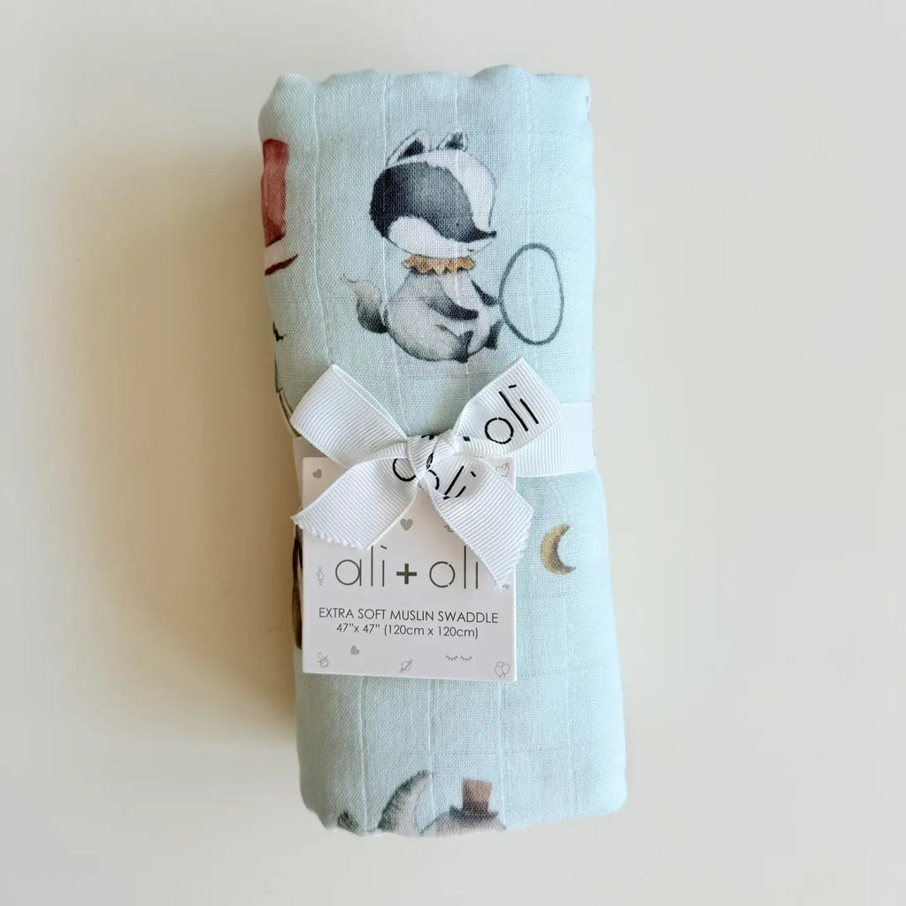 Ali+Oli Bamboo Muslin Swaddle Blanket (Circus) - Flying Ryno