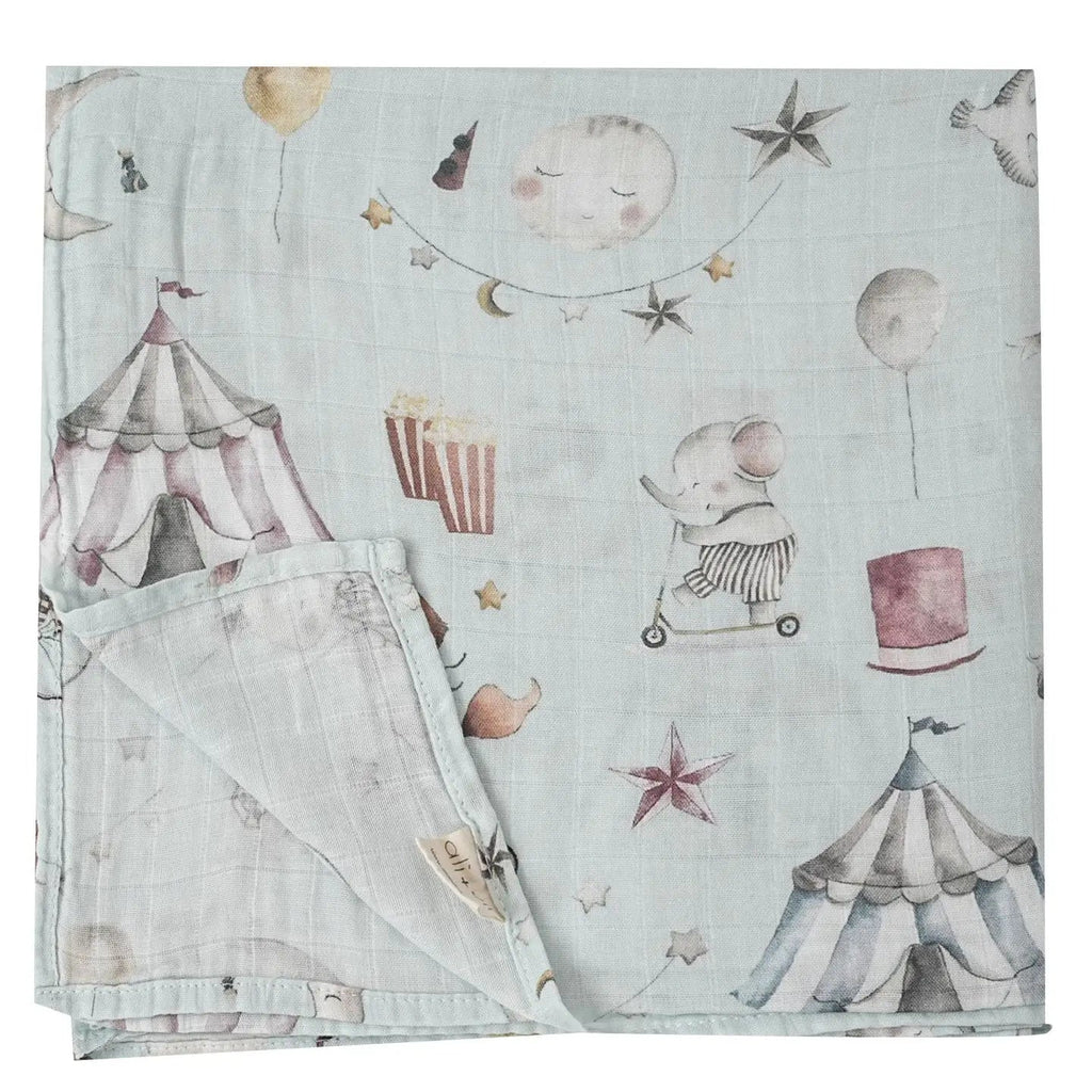 Ali+Oli Bamboo Muslin Swaddle Blanket (Circus) - Flying Ryno