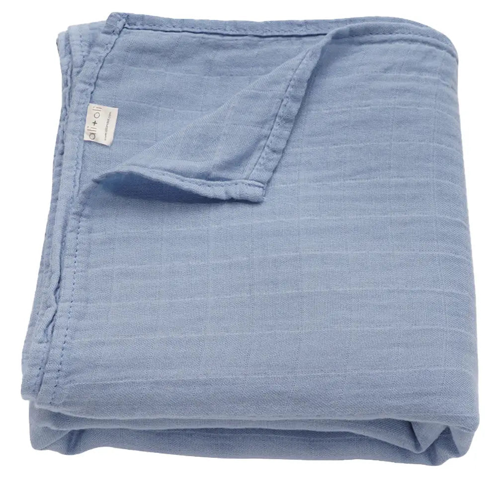 Ali+Oli Bamboo Muslin Swaddle Blanket (Dream Blue) - Flying Ryno