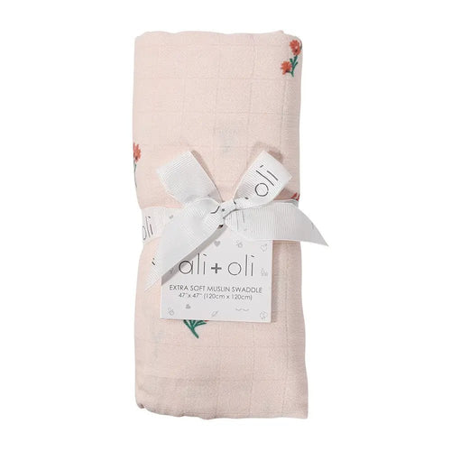 Ali+Oli Bamboo Muslin Swaddle Blanket (Petite Posies) - Flying Ryno