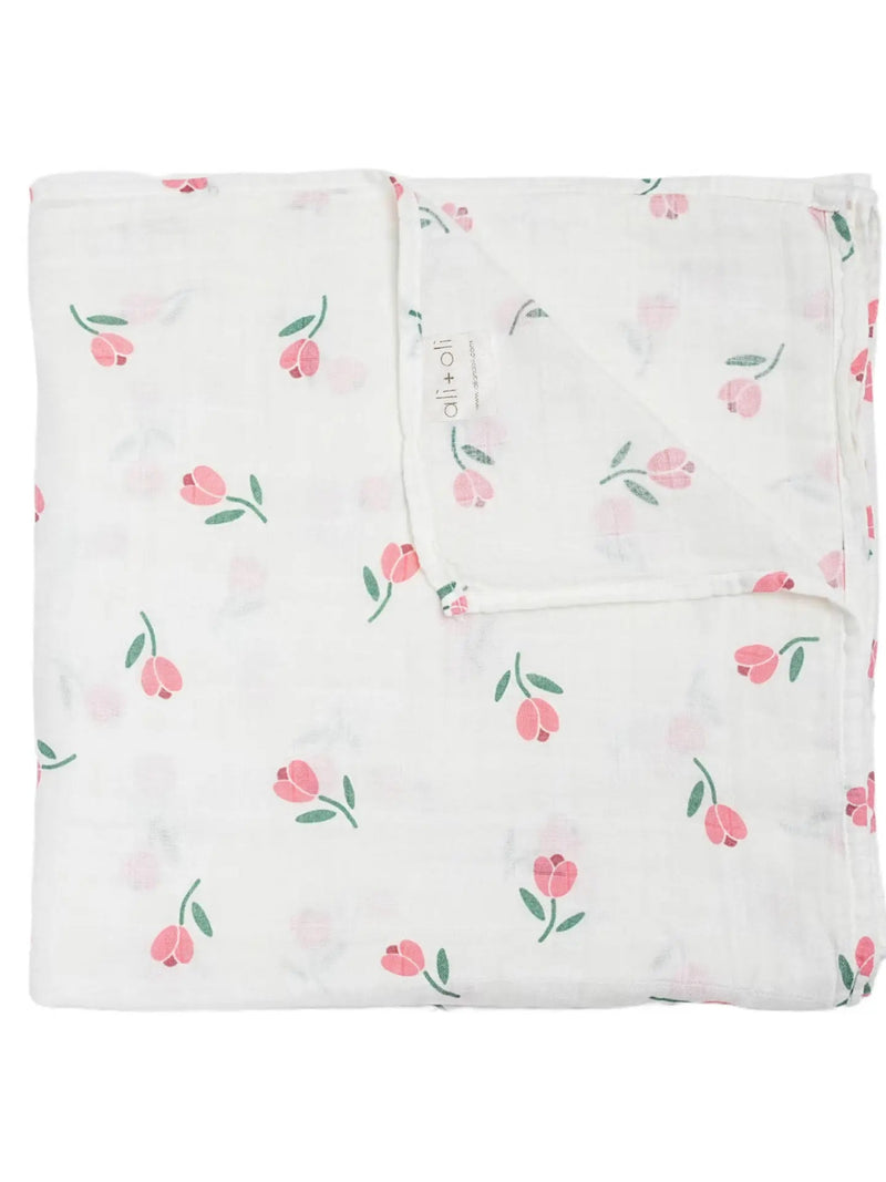 Ali+Oli Bamboo Muslin Swaddle Blanket (Tulip) - Flying Ryno