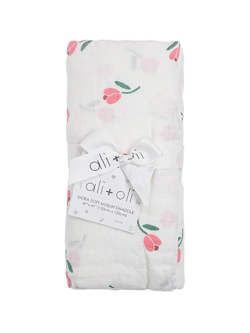 Ali+Oli Bamboo Muslin Swaddle Blanket (Tulip) - Flying Ryno