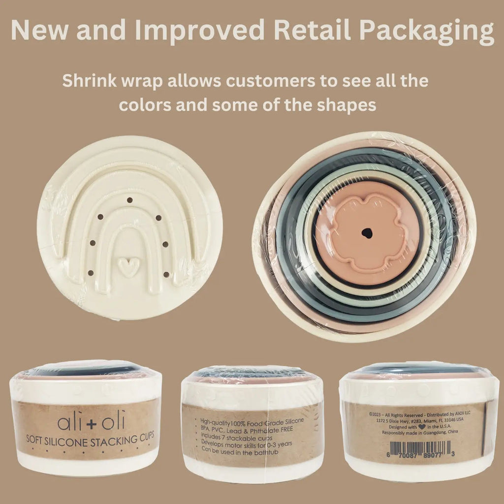 Ali+Ollie Stacking Cups Toy Soft Silicone with Shapes Bath or Beach - Flying Ryno