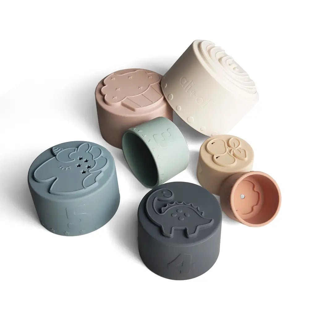 Ali+Ollie Stacking Cups Toy Soft Silicone with Shapes Bath or Beach - Flying Ryno