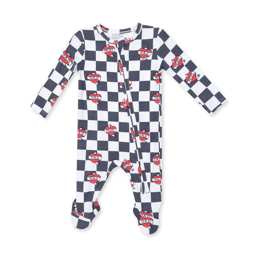 Angel Dear 2 Way Zipper Footie, Heart Tattoo Check Black - Flying Ryno