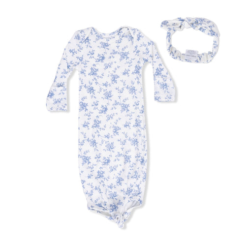 Angel Dear Baby Blue Vines Floral - Knotted Gown And Headband - Flying Ryno
