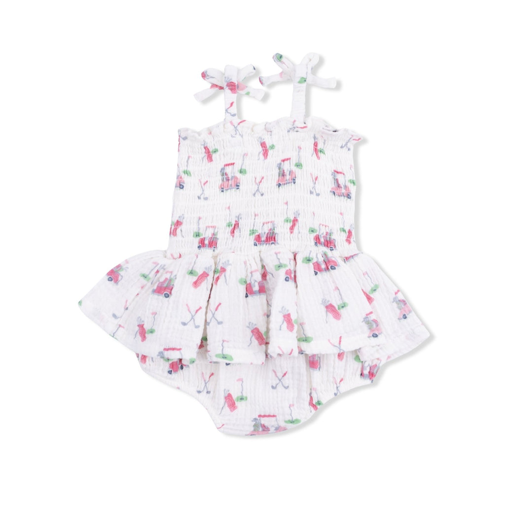 Angel Dear Baby Golf Carts Pink - Smocked Bubble With Skirt - Flying Ryno