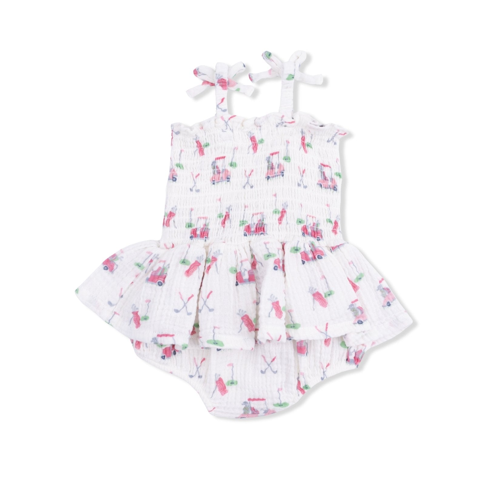 Angel Dear Baby Golf Carts Pink - Smocked Bubble With Skirt - Flying Ryno
