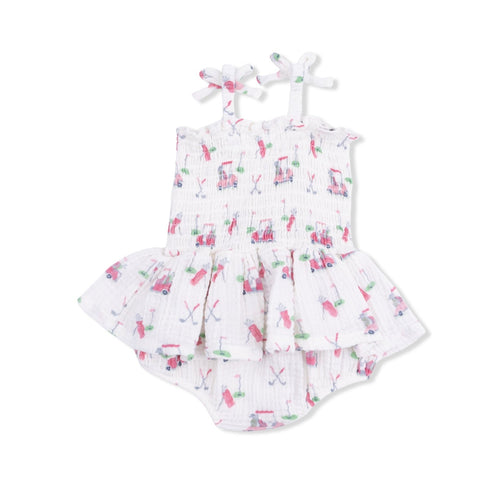 Angel Dear Baby Golf Carts Pink - Smocked Bubble With Skirt - Flying Ryno