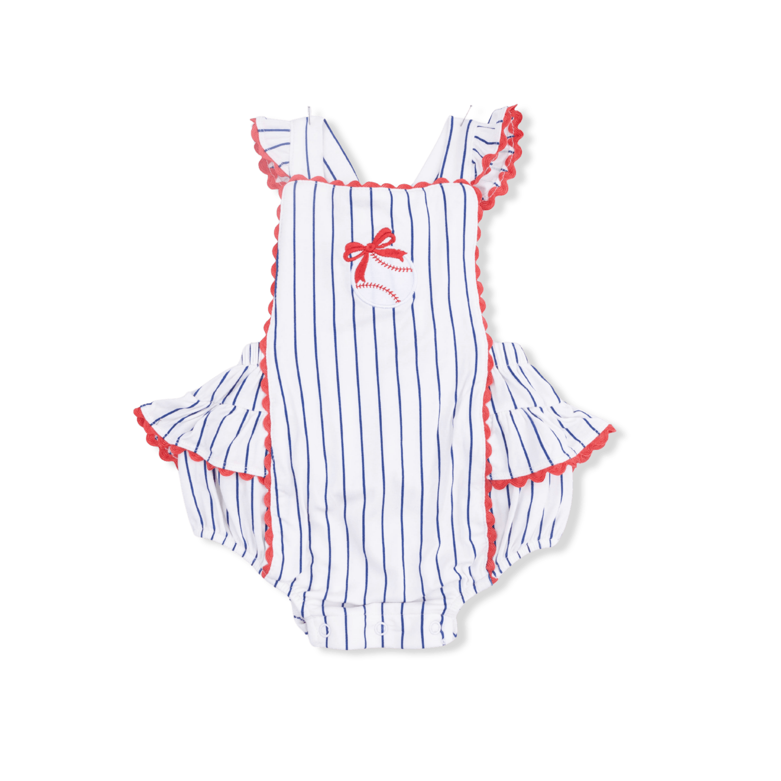 Angel Dear Baseball Stripe - Ric Rac Ruffle Sunsuit - Flying Ryno