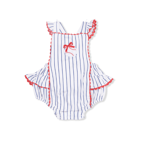 Angel Dear Baseball Stripe - Ric Rac Ruffle Sunsuit - Flying Ryno