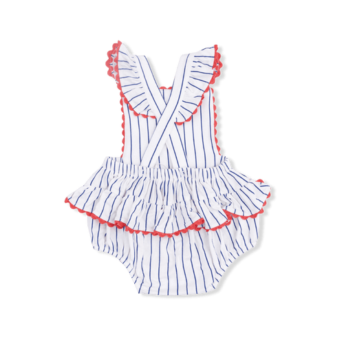 Angel Dear Baseball Stripe - Ric Rac Ruffle Sunsuit - Flying Ryno