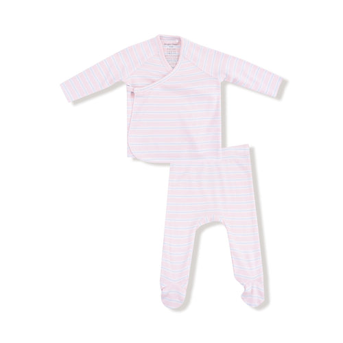 Angel Dear Basics - Multi Stripe - Pink - 2pc Longsleeve Kimono Footed Pant and Headband Set - Flying Ryno