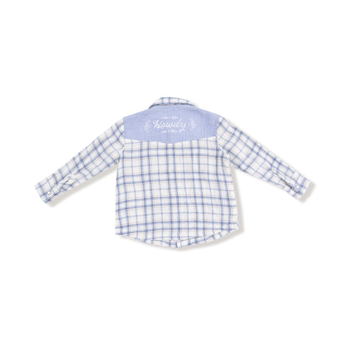 Angel Dear Blue Plaid - L/s Western Pearl Snap Shirt With Howdy Embroidery On Back - Flying Ryno