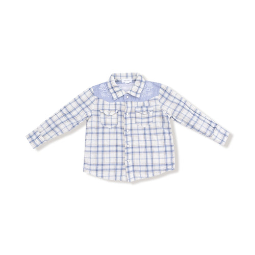 Angel Dear Blue Plaid - L/s Western Pearl Snap Shirt With Howdy Embroidery On Back - Flying Ryno