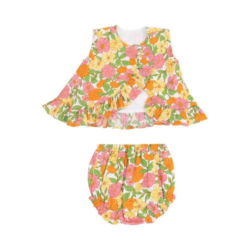 Angel Dear Botanical Retro Floral Ruffle Back Top & Bloomer - Flying Ryno