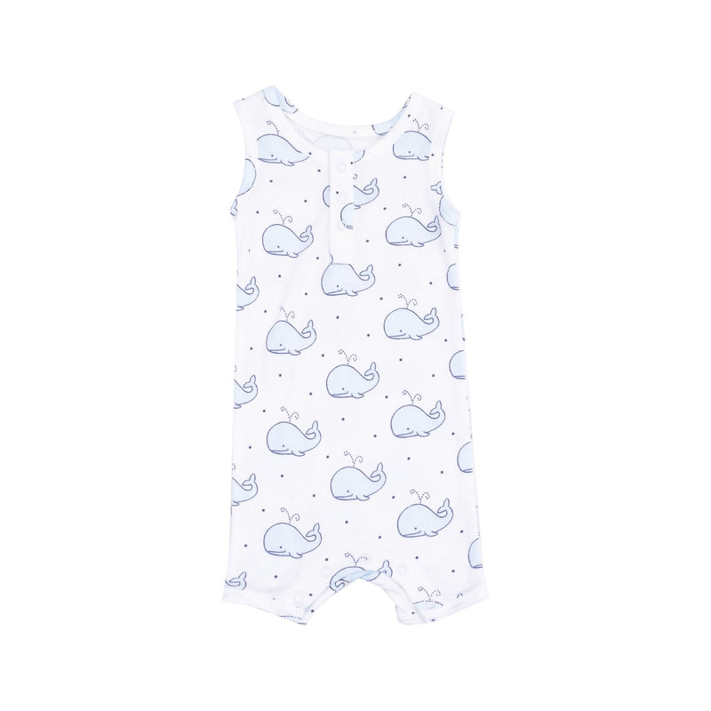 Angel Dear Bubbly Whale Blue Ribbed Sleeveless Shortie Romper - Flying Ryno