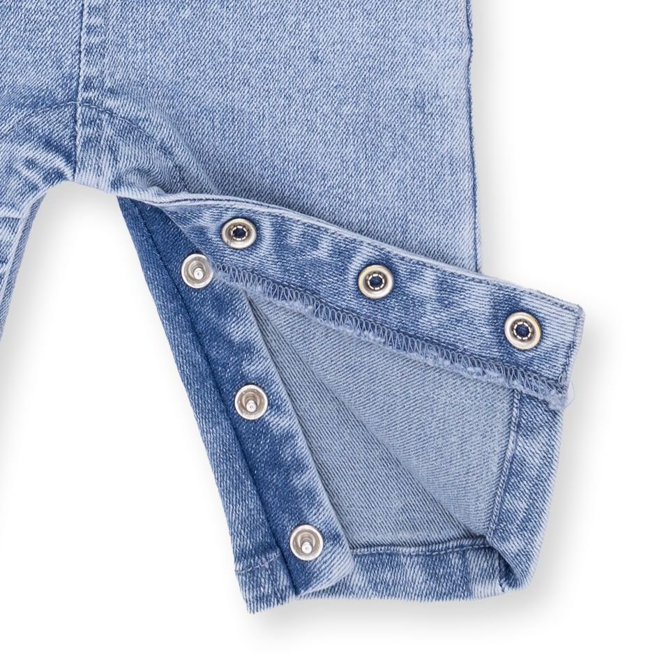 Angel Dear Button Up Ruffle Overall, Old School Blue Stretch Denim - Flying Ryno