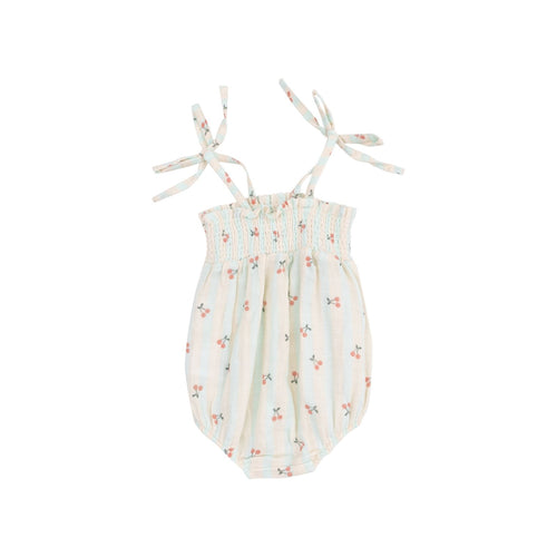 Angel Dear Cherry Stripe Tie Strap Smocked Bubble - Flying Ryno
