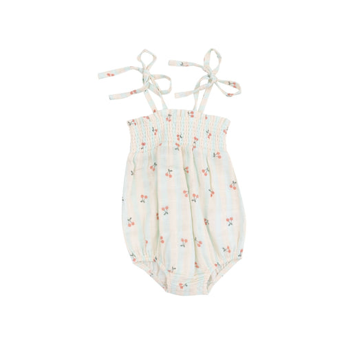 Angel Dear Cherry Stripe Tie Strap Smocked Bubble - Flying Ryno